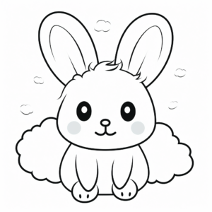 Kawaii Bunny on a Cloud Coloring Pages 1