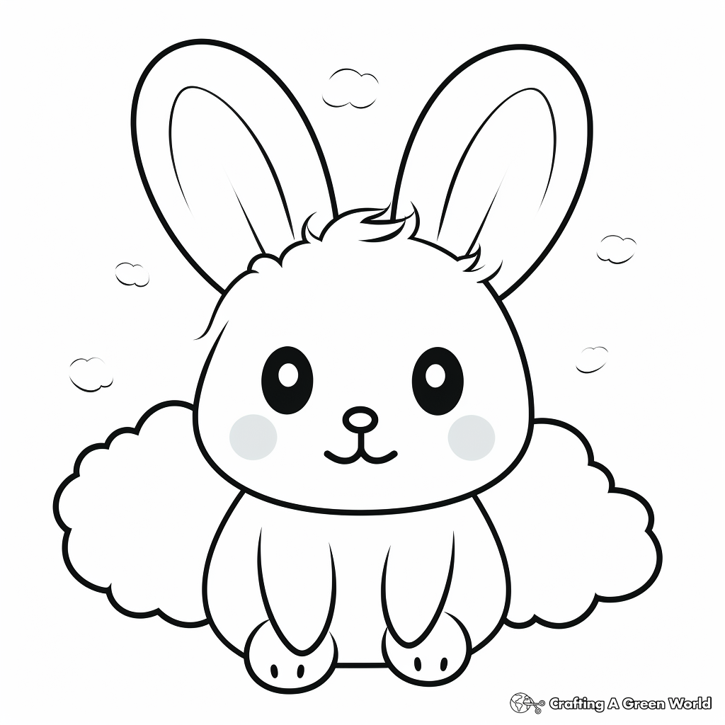 Kawaii Bunny on a Cloud Coloring Pages 1