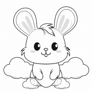 Kawaii Bunny on a Cloud Coloring Pages 2