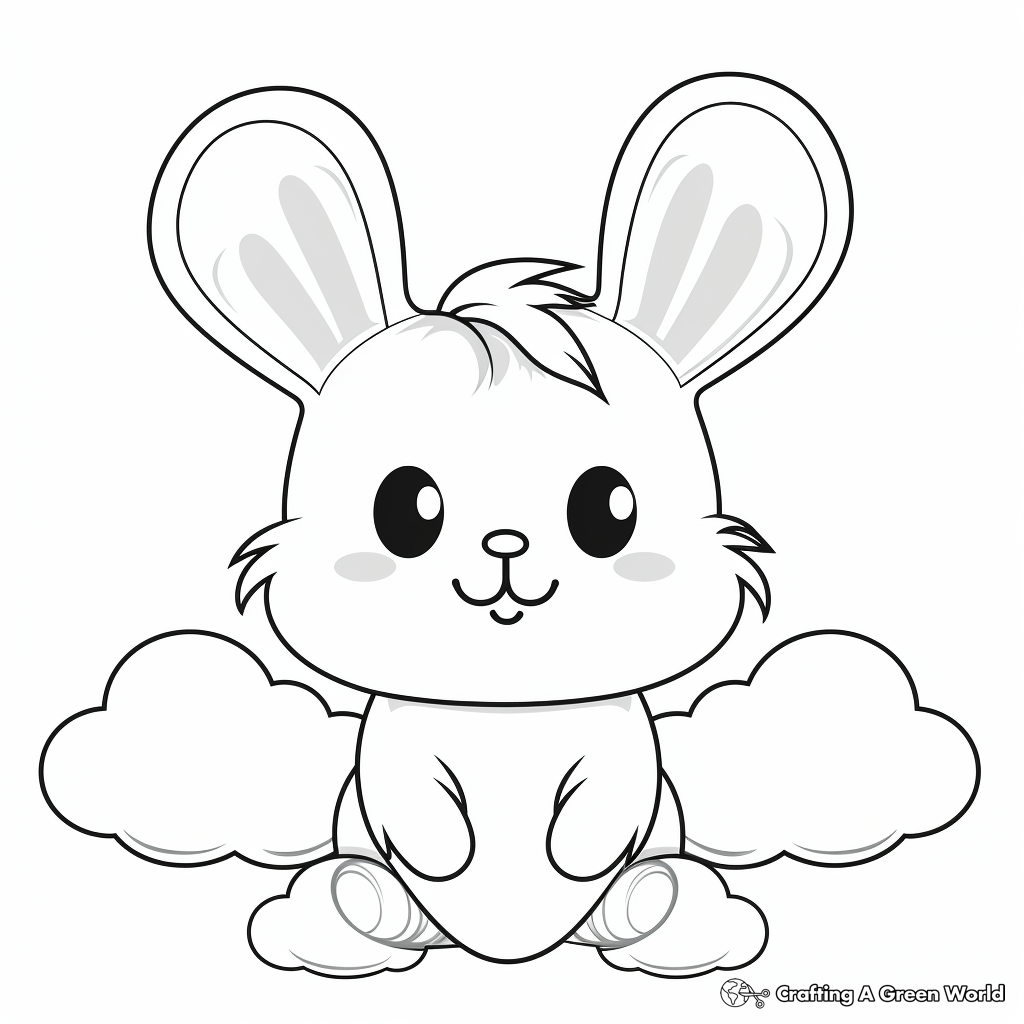 Kawaii Bunny on a Cloud Coloring Pages 2
