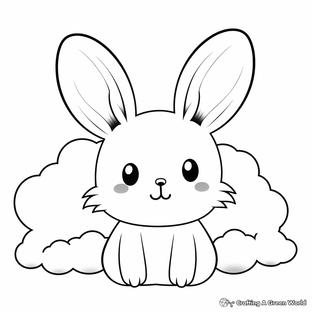 Kawaii Bunny on a Cloud Coloring Pages 3