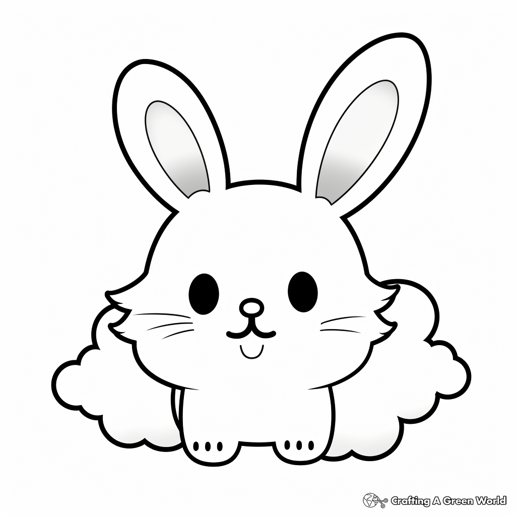 Kawaii Bunny on a Cloud Coloring Pages 4