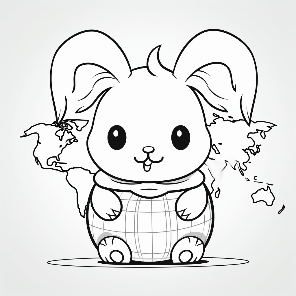 Kawaii Bunny Travels the World Coloring Pages 1
