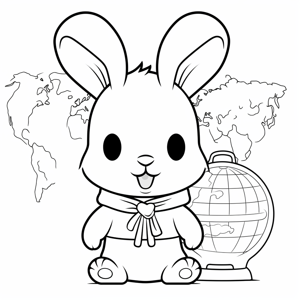 Kawaii Bunny Travels the World Coloring Pages 2