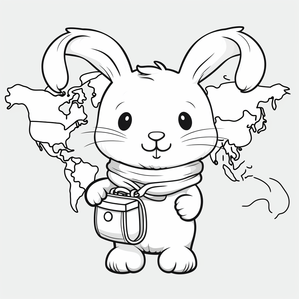 Kawaii Bunny Travels the World Coloring Pages 3