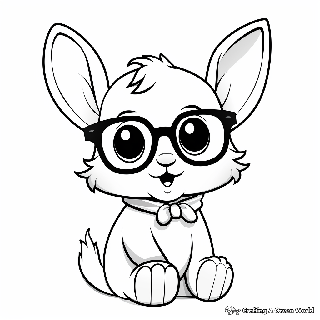 Kawaii Bunny wearing glasses Coloring Pages 2