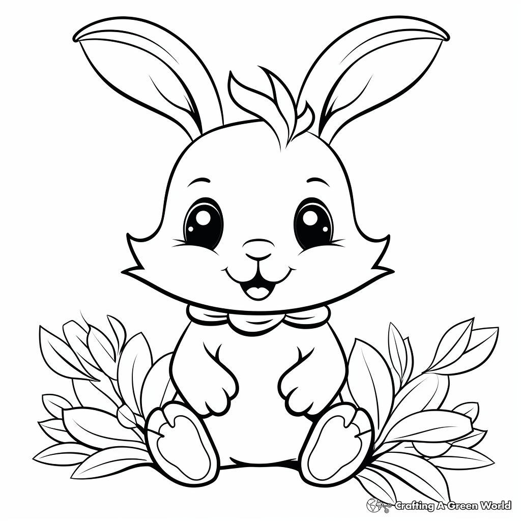 Kawaii Bunny with Carrots Coloring Pages 1