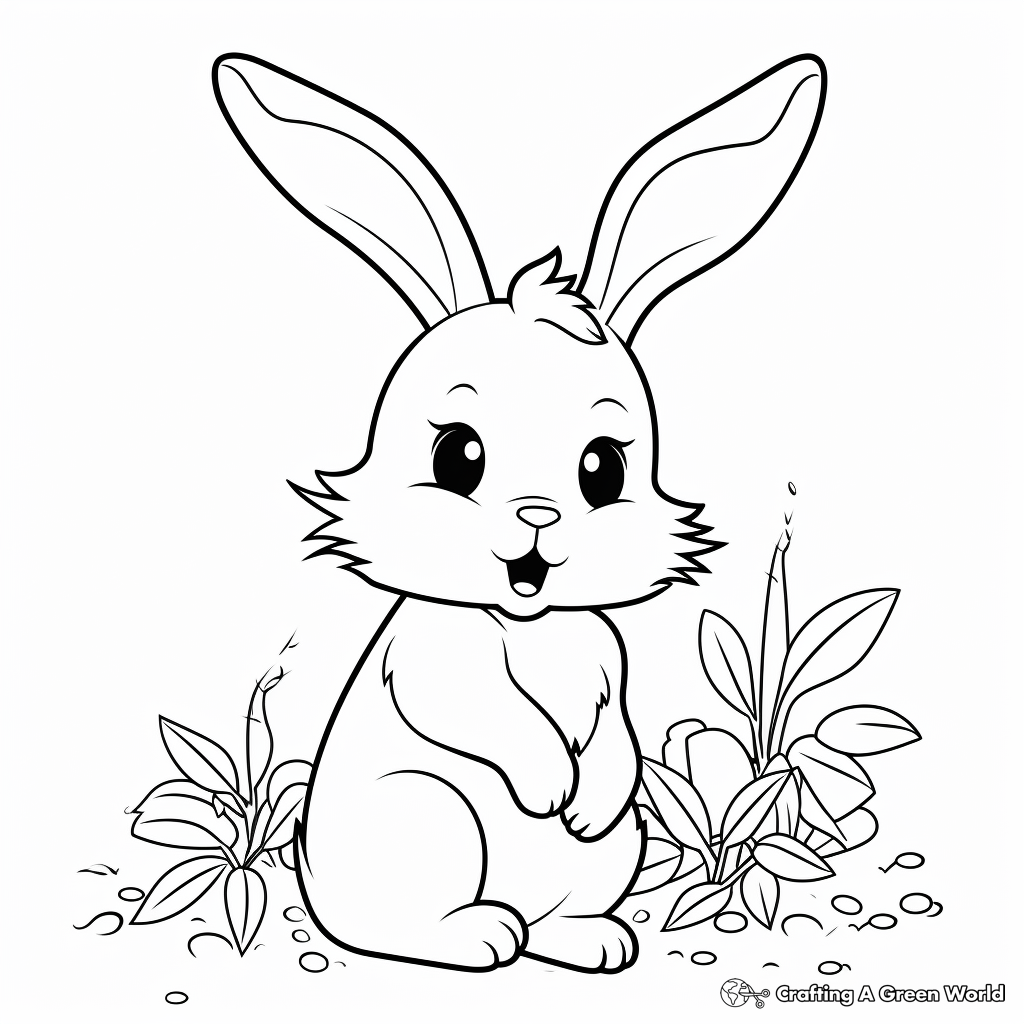 Kawaii Bunny with Carrots Coloring Pages 2