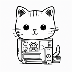 Kawaii Cat and Polaroid Camera Coloring Page 3