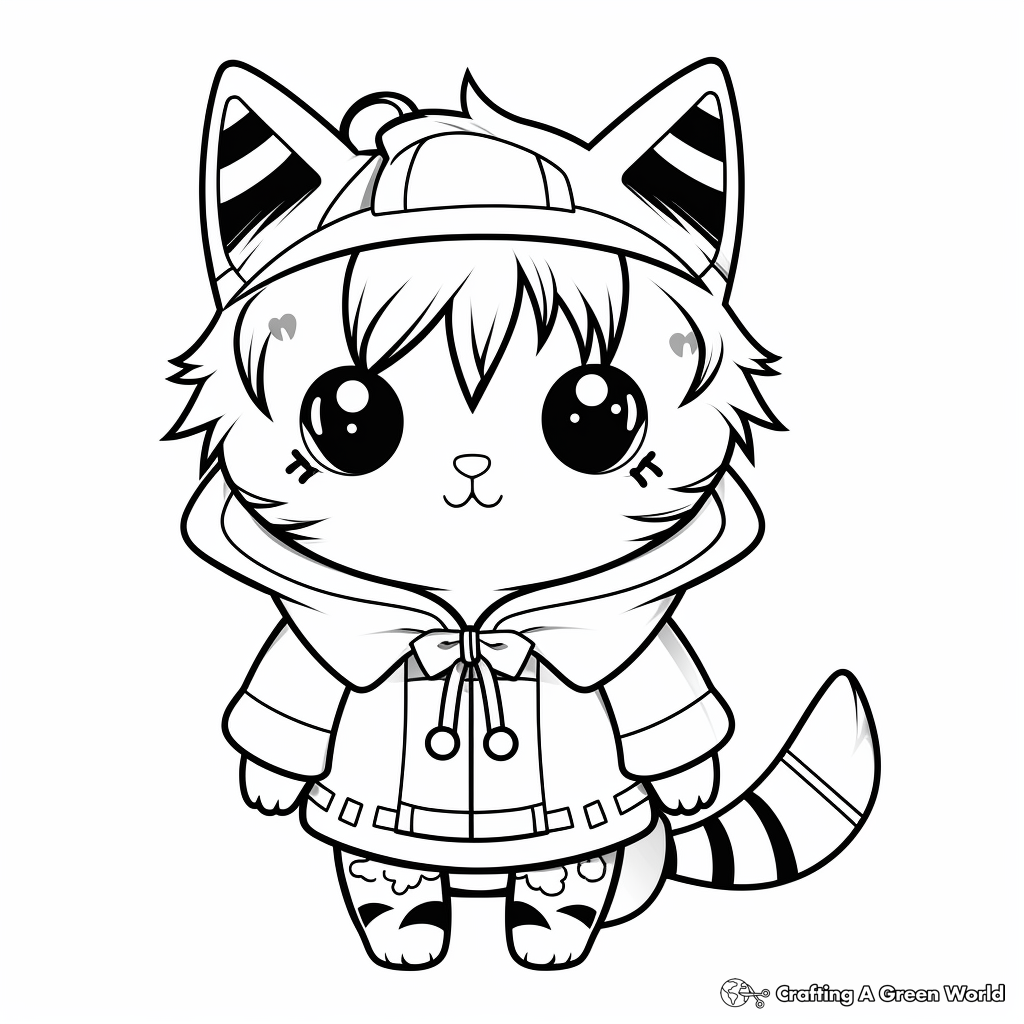Kawaii Cat dressed as Unicorn Coloring Pages 1