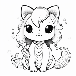 Kawaii Cat Mermaid Hybrid Coloring Pages 3
