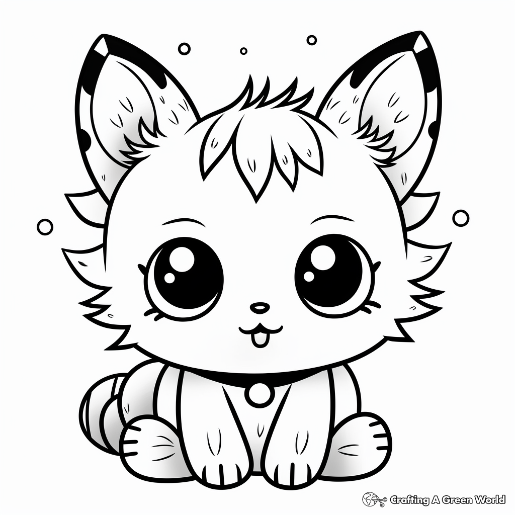 Kawaii Cat with Big Eyes Coloring Page 2