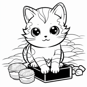 Kawaii Cat with Sushi Coloring Pages 2