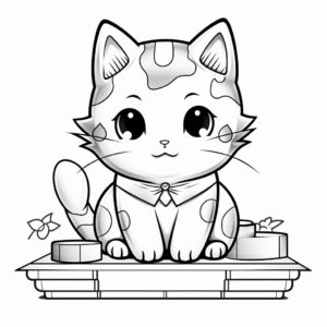Kawaii Cat with Sushi Coloring Pages 3