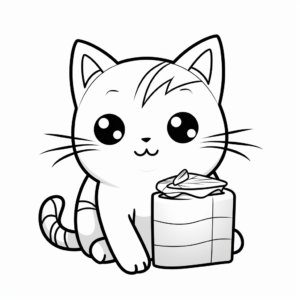 Kawaii Cat with Sushi Coloring Pages 4