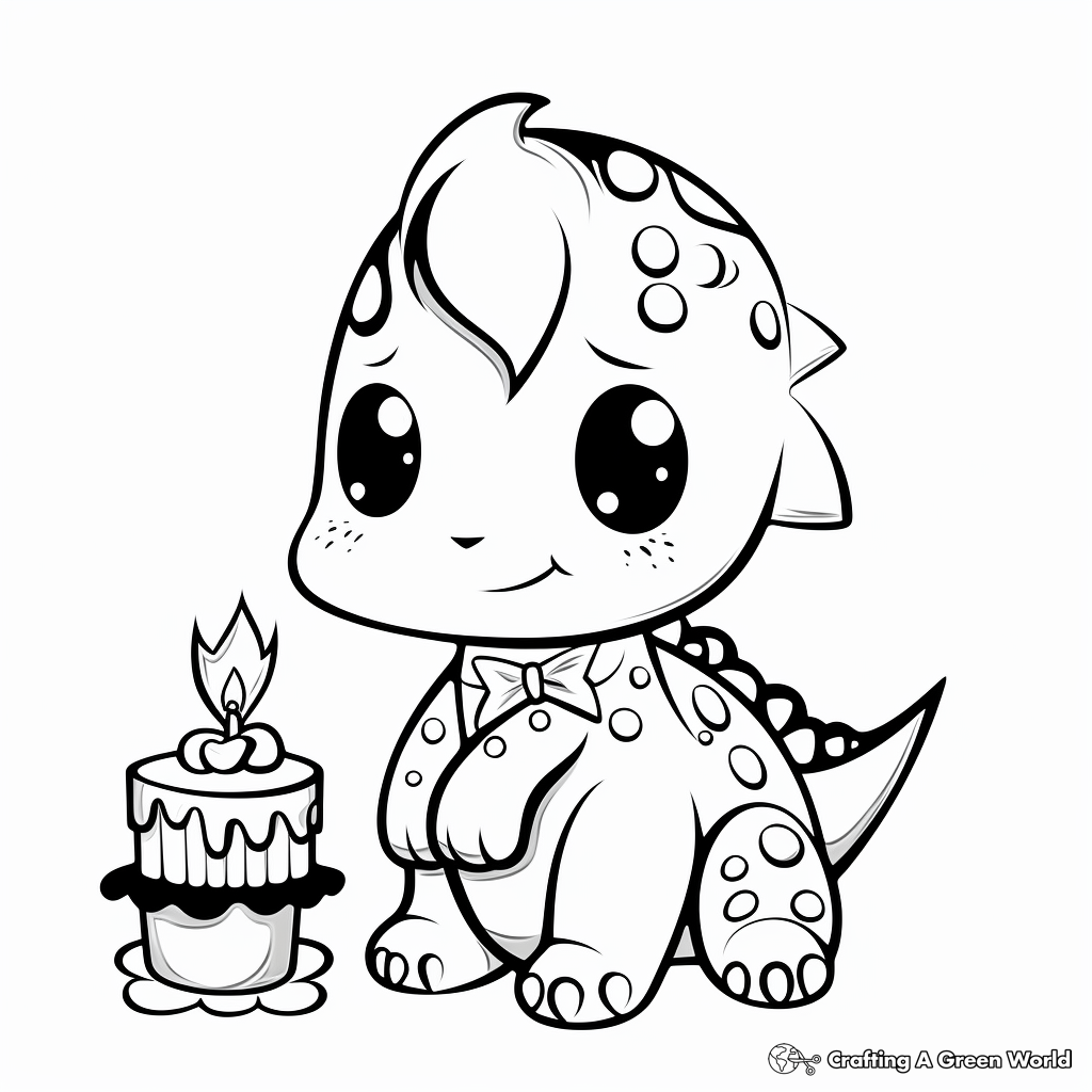 Kawaii Dinosaur Birthday Party Coloring Pages 1