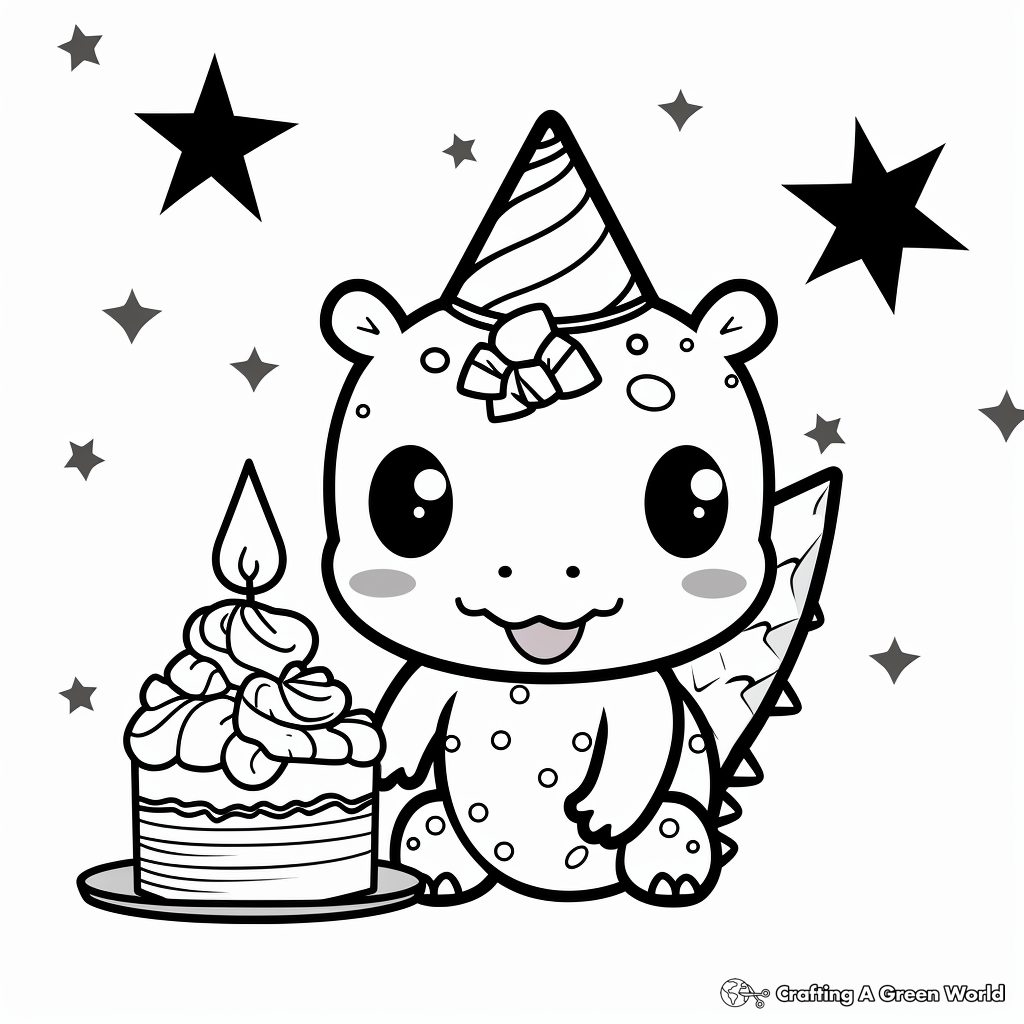 Kawaii Dinosaur Birthday Party Coloring Pages 2
