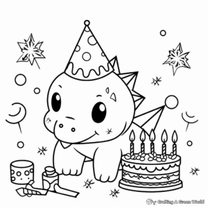 Kawaii Dinosaur Birthday Party Coloring Pages 3