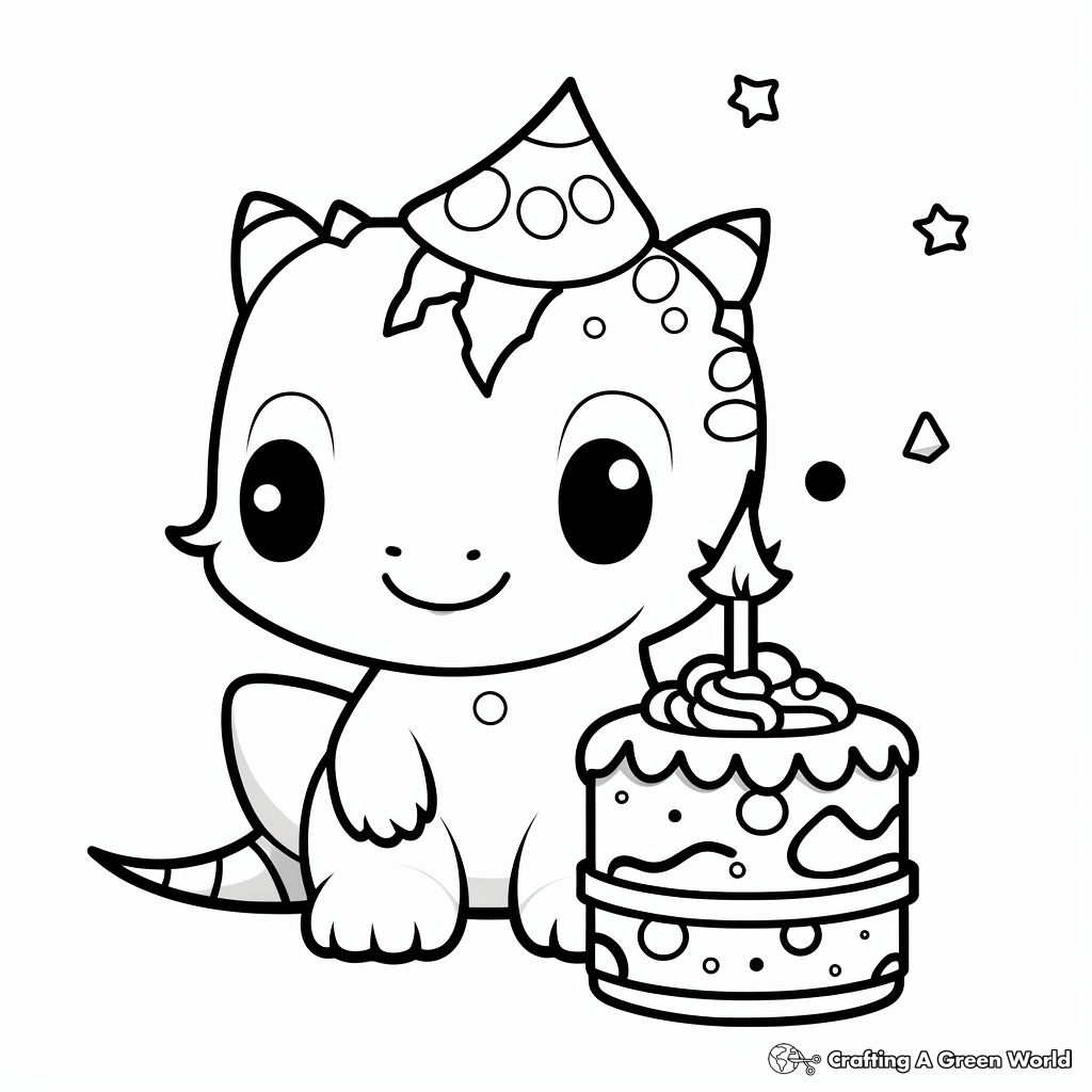 Kawaii Dinosaur Birthday Party Coloring Pages 4