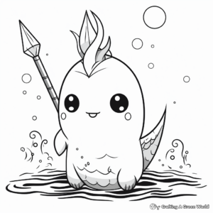 Kawaii Narwhal Coloring Pages for Children 1