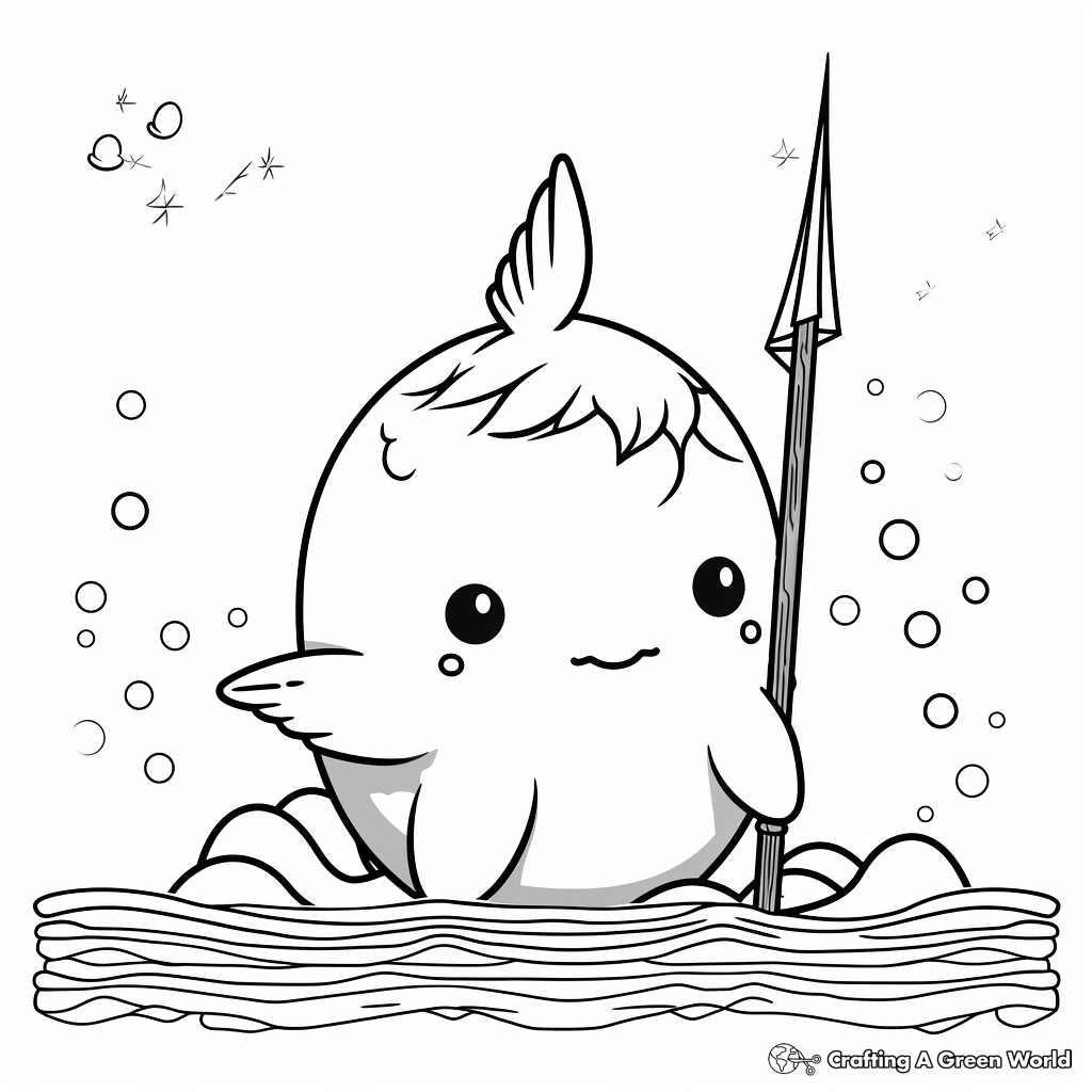Kawaii Narwhal Coloring Pages for Children 4