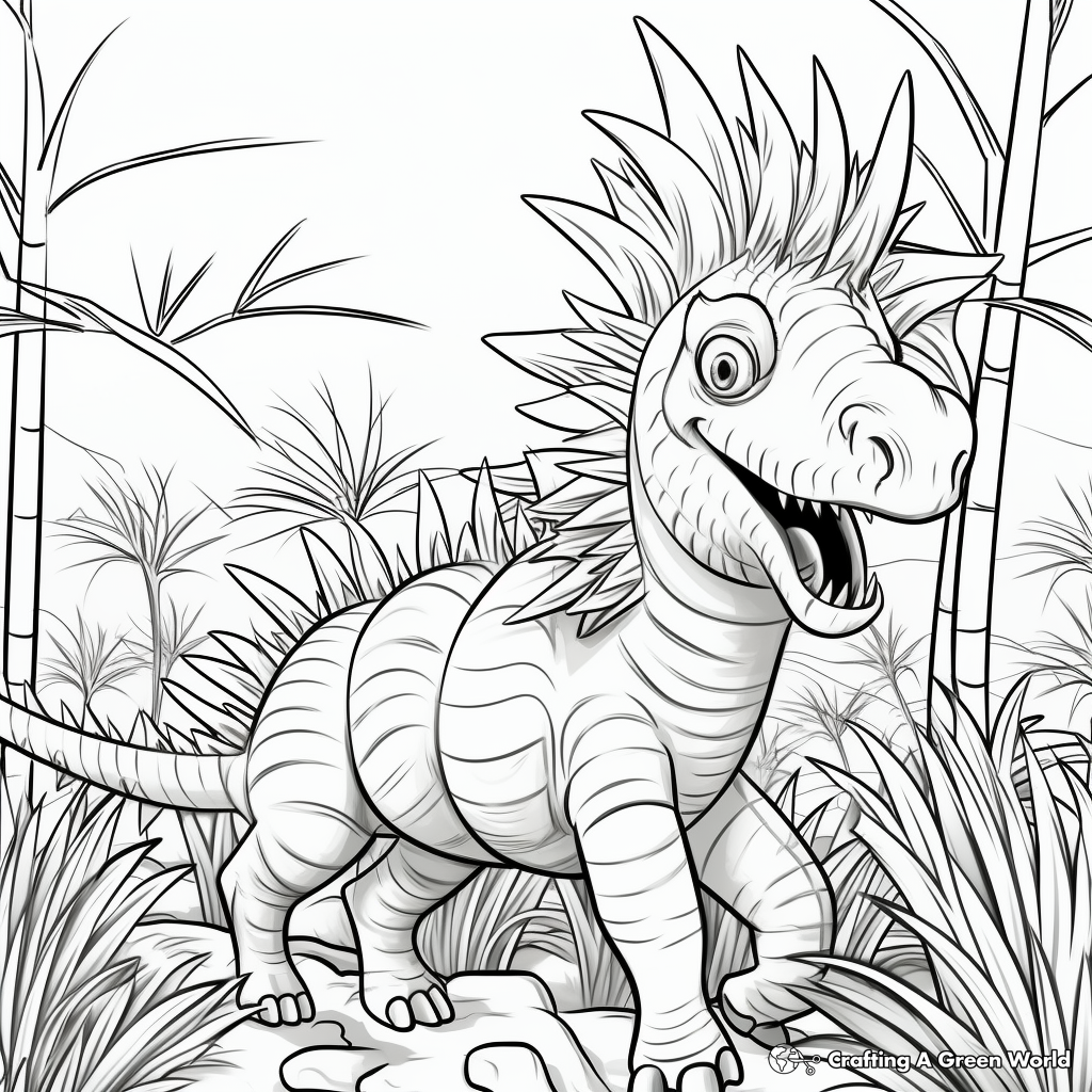 Kentrosaurus in the Wild: Jungle Scene Coloring Pages 1