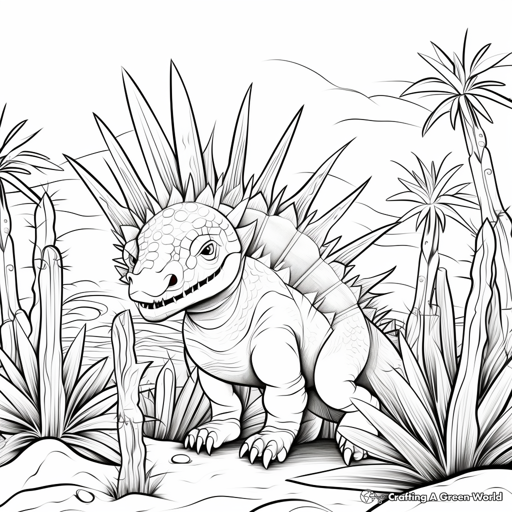 Kentrosaurus in the Wild: Jungle Scene Coloring Pages 2