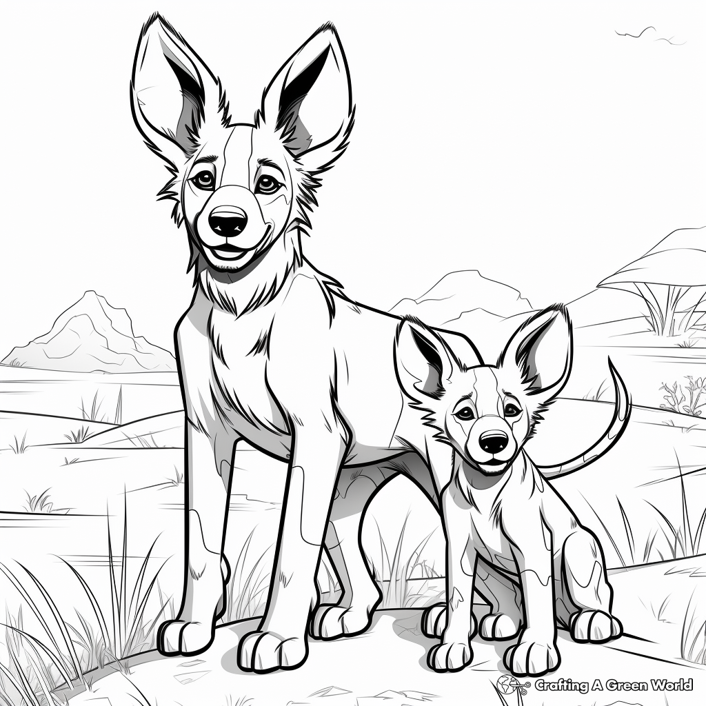 Kid-Friendly African Wild Dog Coloring Pages 1
