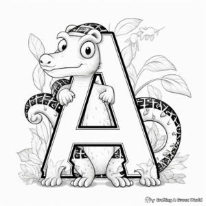 Kid-friendly Animal Alphabet 'A' is for Alligator Coloring Pages 4