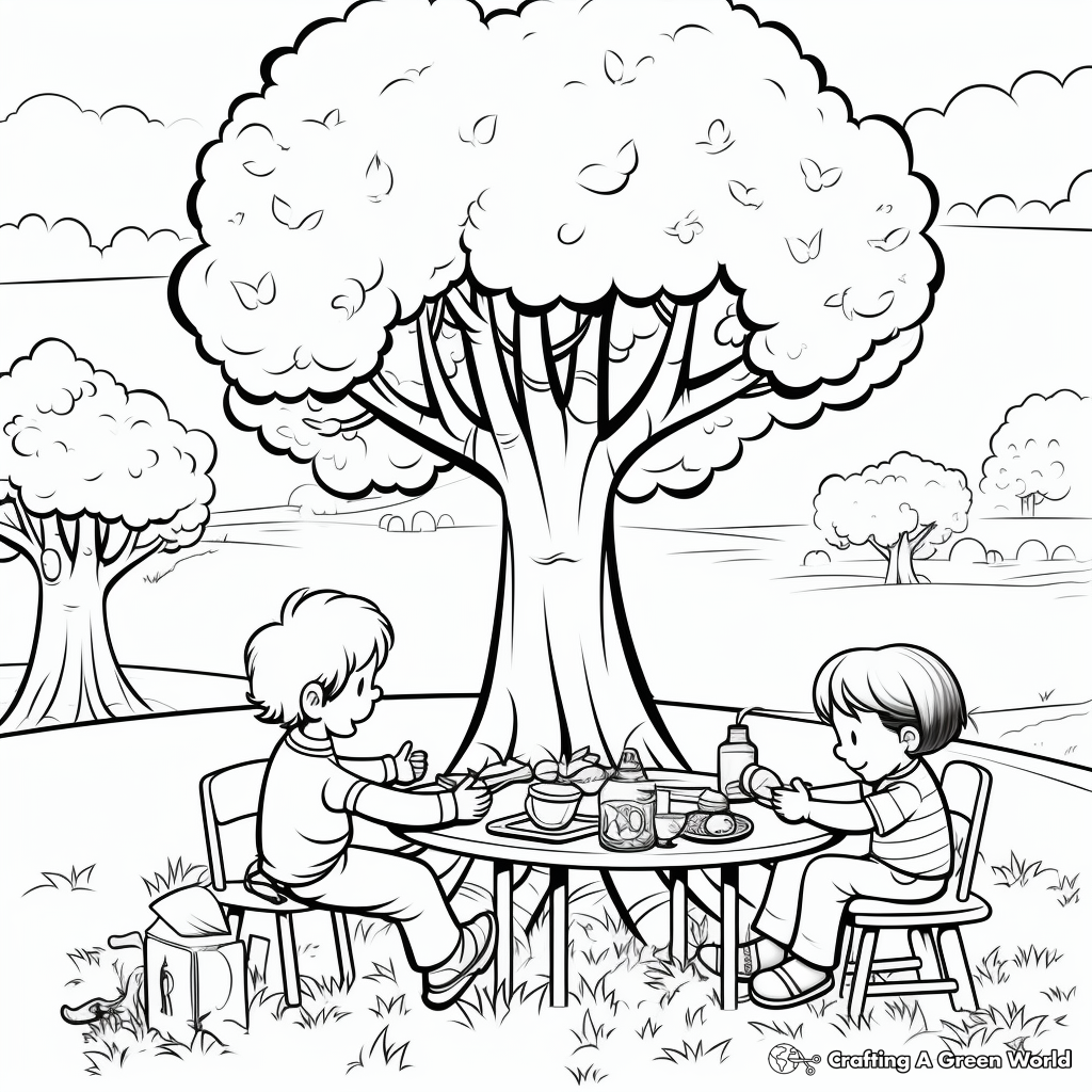 Kid-friendly Arbor Day Picnic Coloring Pages 2