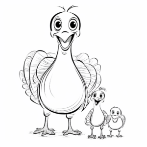 Kid-Friendly Baby Turkey With Mother Coloring Page 1