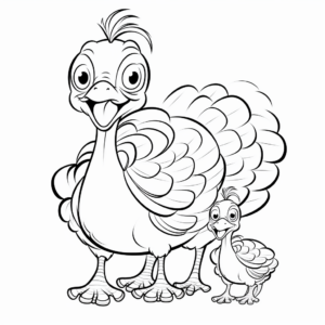 Kid-Friendly Baby Turkey With Mother Coloring Page 4