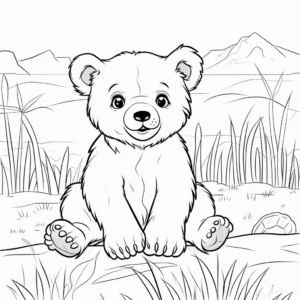 Kid-Friendly Bear Cub Playing Coloring Pages 1