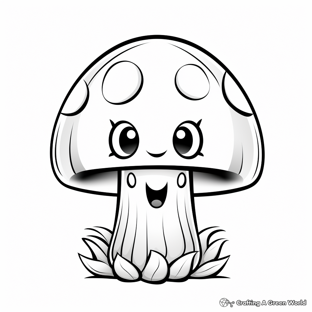 Kid-Friendly Button Mushroom Coloring Pages 2
