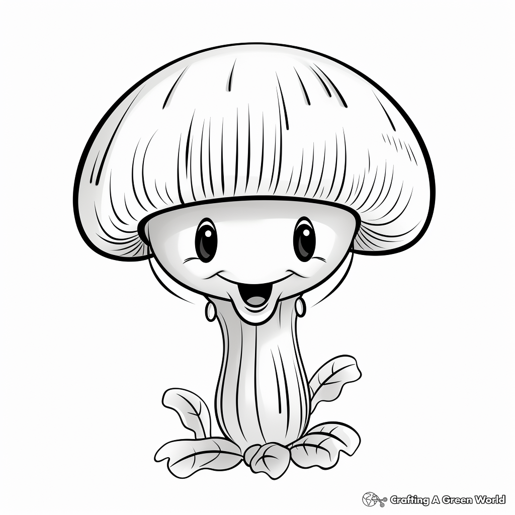 Kid-Friendly Button Mushroom Coloring Pages 3