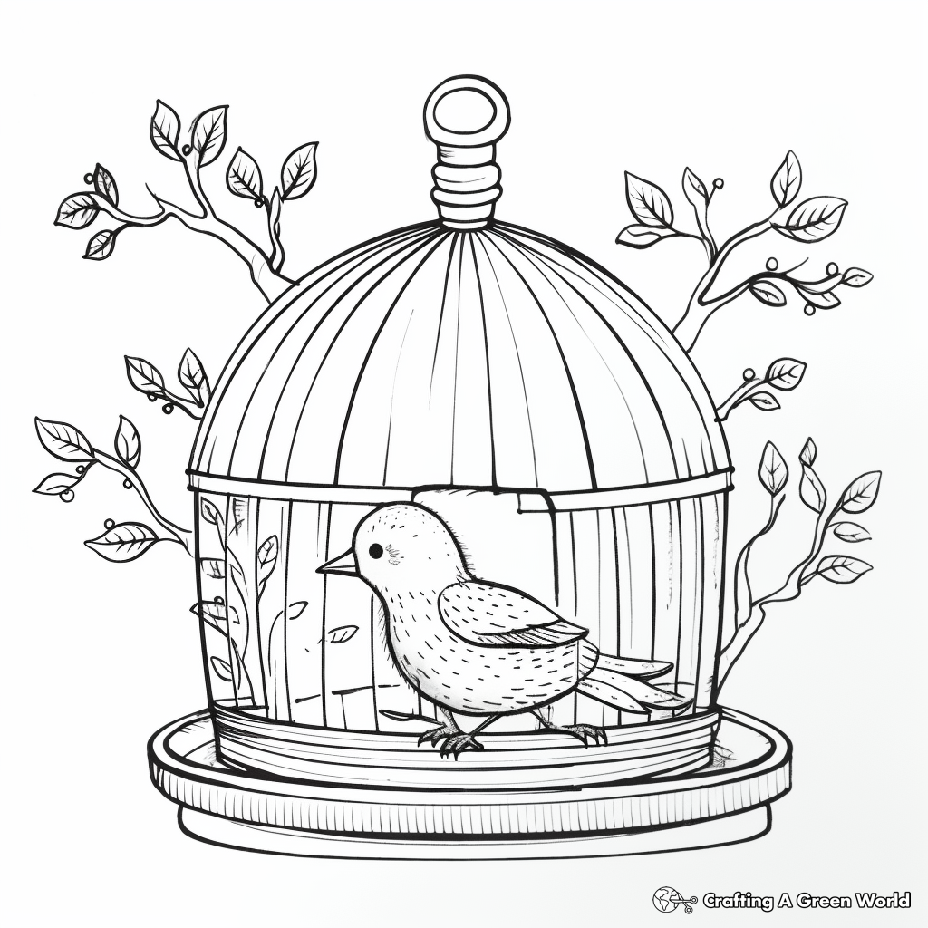 Kid-friendly Canary in Bird Cage Coloring Pages 1