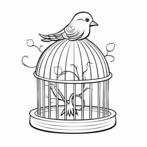 Kid-friendly Canary in Bird Cage Coloring Pages 2