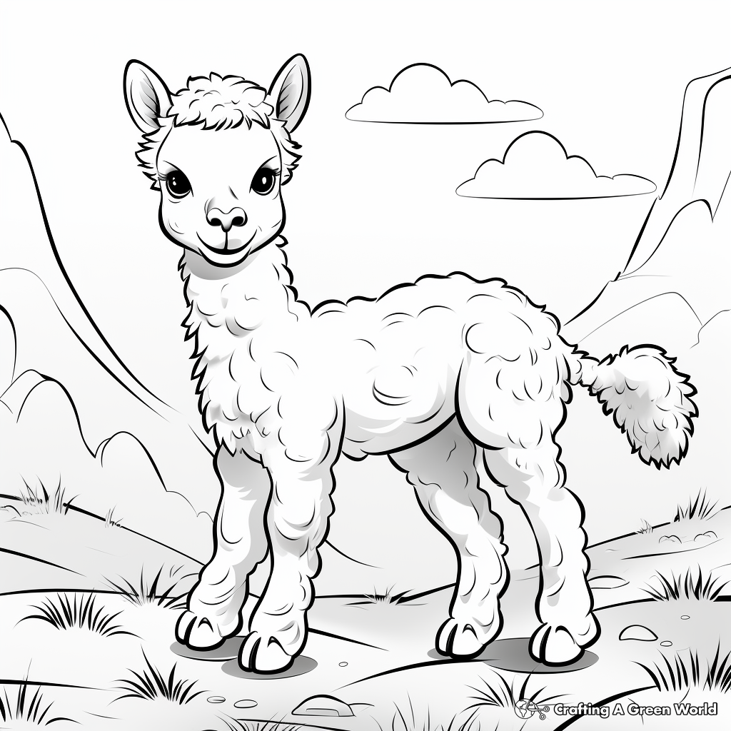 Kid-Friendly Cartoon Alpaca Coloring Pages 2
