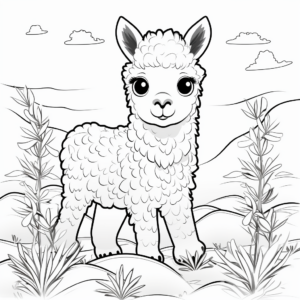 Kid-Friendly Cartoon Alpaca Coloring Pages 4