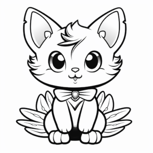 Kid-Friendly Cartoon Angel Cat Coloring Pages 2