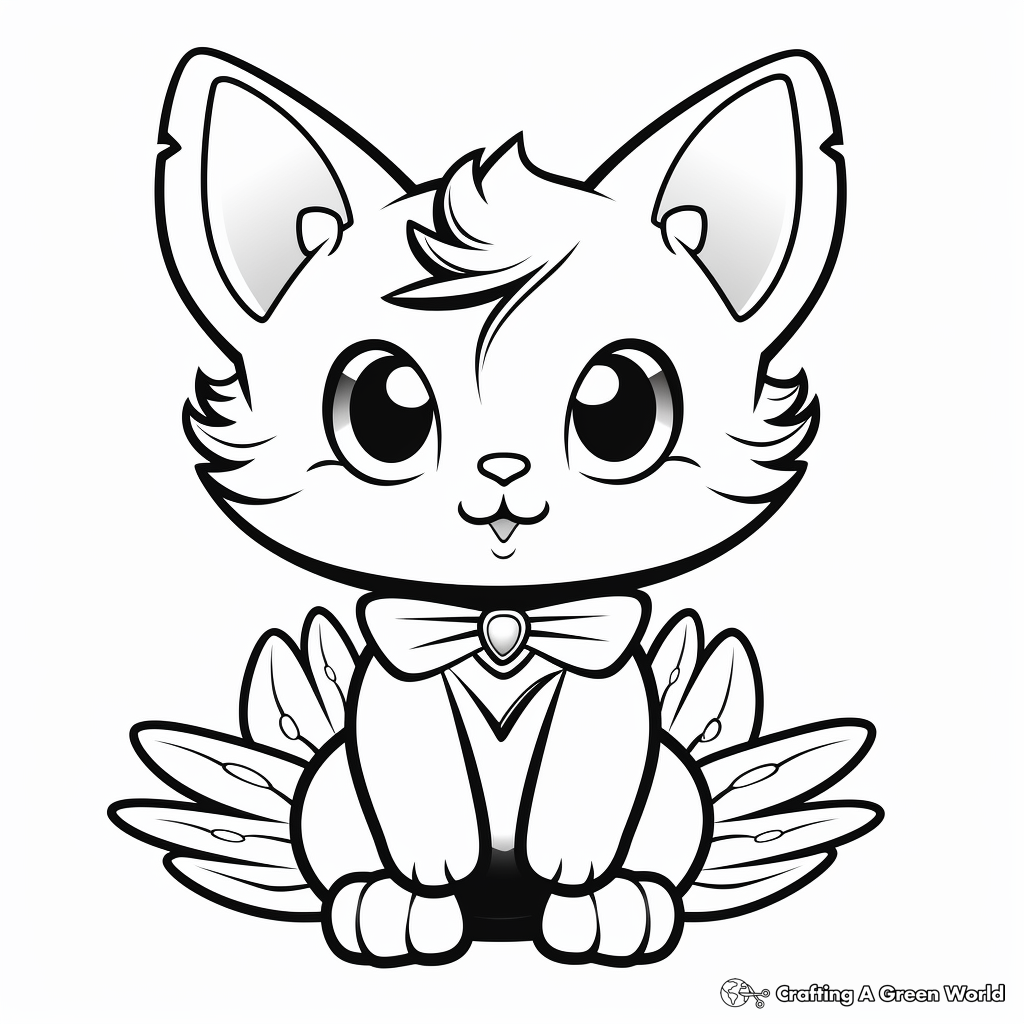 Kid-Friendly Cartoon Angel Cat Coloring Pages 2
