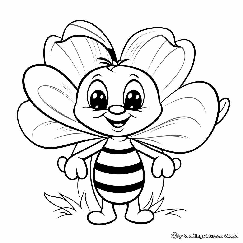Kid-Friendly Cartoon Bee and Tulip Coloring Pages 2