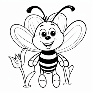 Kid-Friendly Cartoon Bee and Tulip Coloring Pages 4