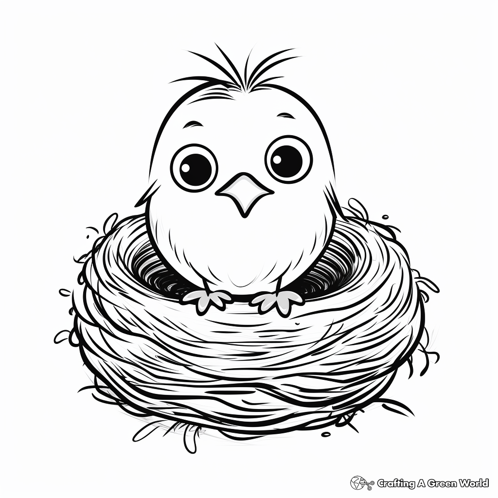 Kid-Friendly Cartoon Bird Nest Coloring Pages 1