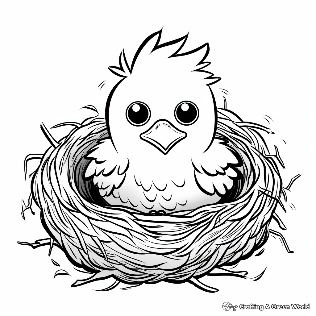 Kid-Friendly Cartoon Bird Nest Coloring Pages 3