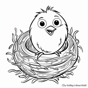 Kid-Friendly Cartoon Bird Nest Coloring Pages 4