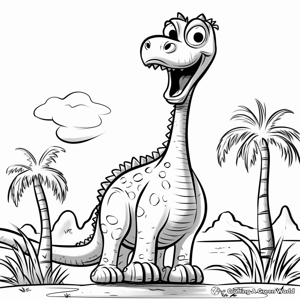 Kid-Friendly Cartoon Brachiosaurus Coloring Pages 1