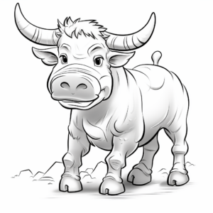 Kid-Friendly Cartoon Bucking Bull Coloring Pages 1