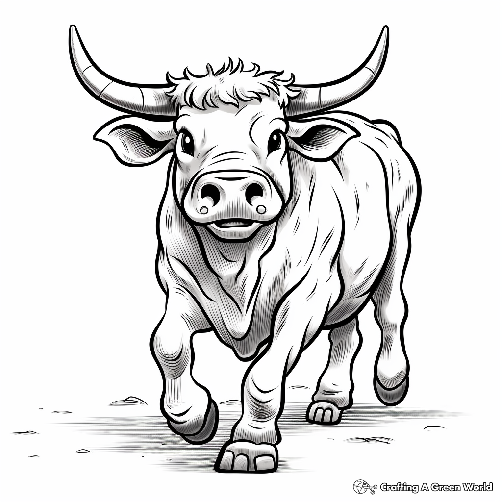 Kid-Friendly Cartoon Bucking Bull Coloring Pages 3