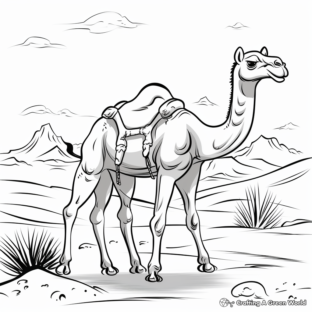Kid-Friendly Cartoon Camel in the Desert Coloring Pages 2